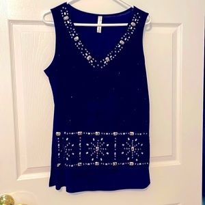 Perception Concepts Womens Sleeveless Jeweled Embellished Top Blouse lar…